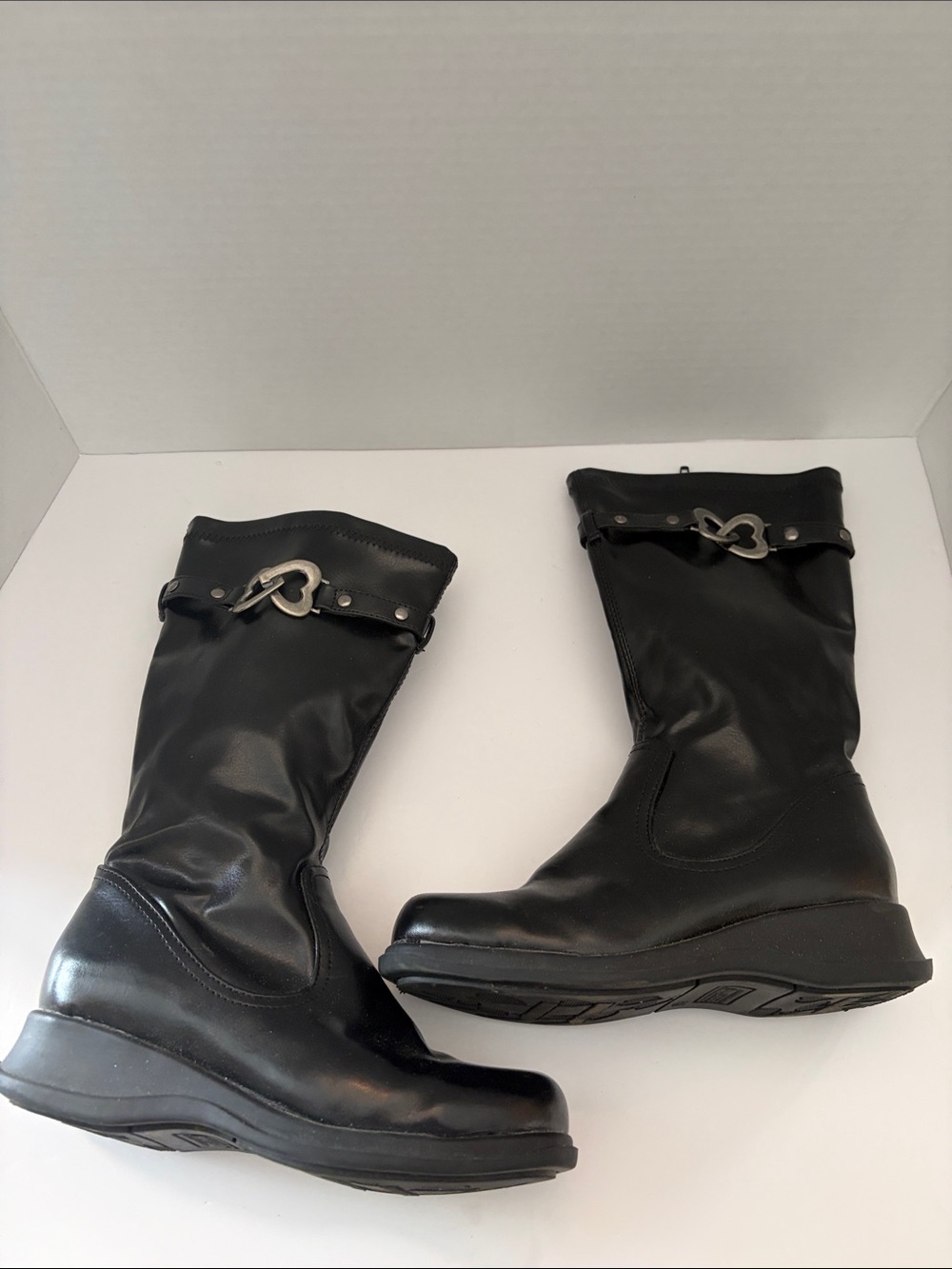 Smart Fit Black Girl’s Dress Boots with Heart Buckle